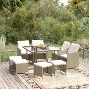 vidaXL Meubles à dîner de jardin et coussins 9 pcs Poly rotin Beige pas cher