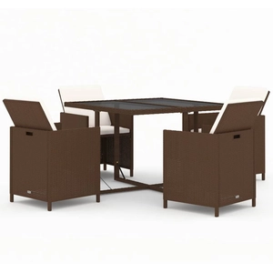 vidaXL Meubles à dîner de jardin et coussins 5 pcs Poly rotin Marron pas cher