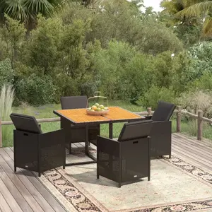 vidaXL Mobilier à dîner de jardin et coussins 5pcs Résine tressée Noir pas cher