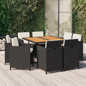 vidaXL Mobilier à dîner de jardin et coussins 9pcs Résine tressée Noir pas cher