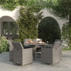 vidaXL Mobilier à dîner de jardin et coussins 9pcs Résine tressée Gris pas cher