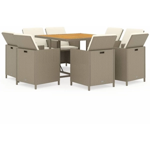 vidaXL Meubles à dîner de jardin et coussins 9 pcs Poly rotin Beige pas cher