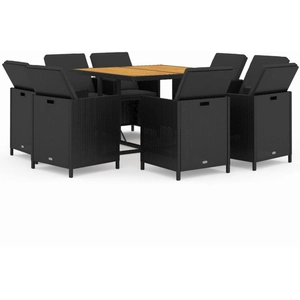 vidaXL Mobilier à dîner de jardin et coussins 9pcs Résine tressée Noir pas cher