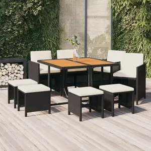 vidaXL Mobilier à dîner de jardin et coussins 9pcs Résine tressée Noir pas cher
