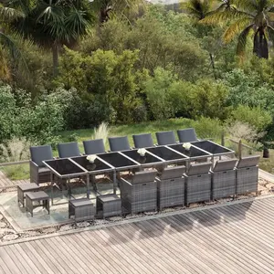Comparateur de prix : vidaXL Ensemble à manger de jardin coussins 21 pcs Gris Résine tressée