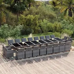 Comparateur de prix : vidaXL Ensemble à manger de jardin coussins 21 pcs Gris Résine tressée