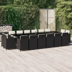 vidaXL Ensemble à manger de jardin coussins 17 pcs Résine tressée Noir pas cher