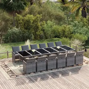 vidaXL Ensemble à manger de jardin coussins 13 pcs Résine tressée Gris pas cher