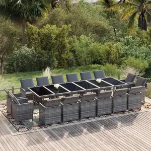 Comparateur de prix : vidaXL Ensemble à manger de jardin coussins 17 pcs Résine tressée Gris