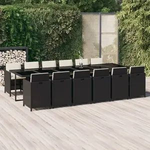 vidaXL Ensemble à manger de jardin coussins 13 pcs Résine tressée Noir pas cher