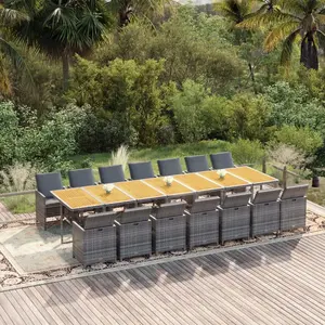 vidaXL Ensemble à manger de jardin 15 pcs coussins gris résine tressée pas cher