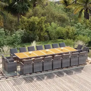 vidaXL Ensemble à manger de jardin coussins 19 pcs Gris Résine tressée pas cher