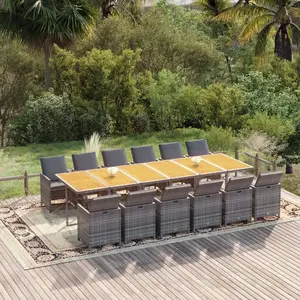vidaXL Ensemble à manger de jardin coussins 13 pcs Résine tressée Gris pas cher