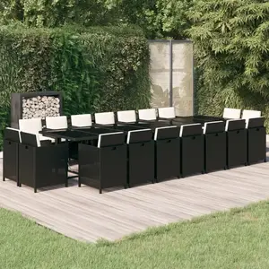 vidaXL Ensemble à manger de jardin coussins 19 pcs Résine tressée Noir pas cher
