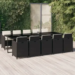 vidaXL Ensemble à manger de jardin coussins 11 pcs Résine tressée Noir pas cher