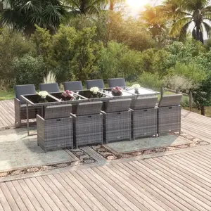 vidaXL Ensemble à manger de jardin coussins 11 pcs Résine tressée Gris pas cher