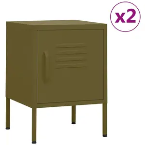 vidaXL Tables de chevet 2 pcs Vert olive 35x35x51 cm Acier pas cher