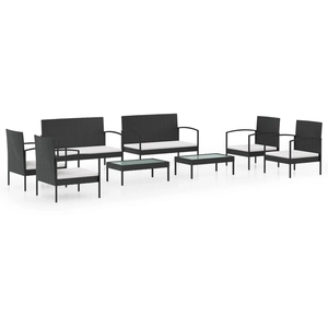 vidaXL Salon de jardin 8 pcs avec coussins résine tressée noir pas cher