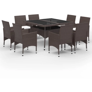 vidaXL - 9-delige - Tuinset - poly - rattan - en - gehard - glas - bruin pas cher