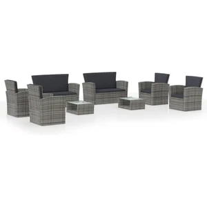 vidaXL Salon de jardin 8 pcs avec coussins Résine tressée Gris pas cher
