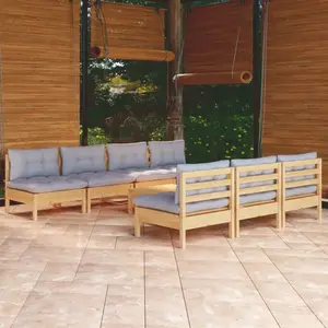 vidaXL Salon de jardin 8 pcs avec coussins gris bois de pin pas cher
