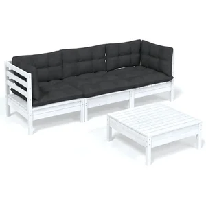 vidaXL Salon de jardin 4 pcs avec coussins anthracite bois de pin pas cher