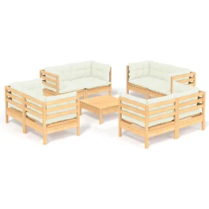 vidaXL Salon de jardin 9 pcs avec coussins crème Bois de pin pas cher