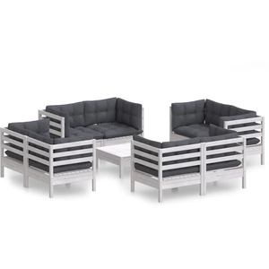 vidaXL Salon de jardin 9 pcs avec coussins anthracite Bois de pin pas cher