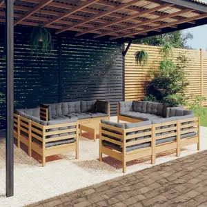 vidaXL Salon de jardin 13 pcs avec coussins gris bois de pin pas cher