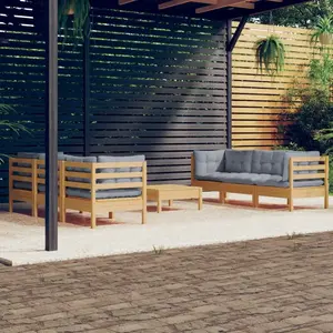 vidaXL Salon de jardin 7 pcs avec coussins gris bois de pin pas cher