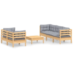 vidaXL Salon de jardin 6 pcs avec coussins gris Bois de pin pas cher