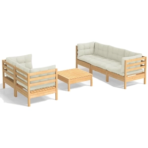 vidaXL Salon de jardin 6 pcs avec coussins crème Bois de pin pas cher