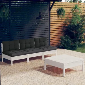 vidaXL Salon de jardin 4 pcs avec coussins anthracite bois de pin pas cher