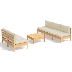 vidaXL Salon de jardin 6 pcs avec coussins crème bois de pin pas cher