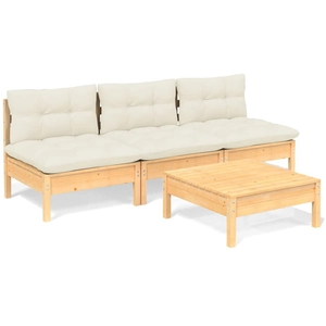 vidaXL Salon de jardin 4 pcs avec coussins crème bois de pin pas cher
