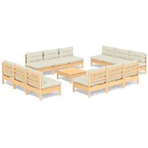 vidaXL Salon de jardin 13 pcs avec coussins crème bois de pin pas cher