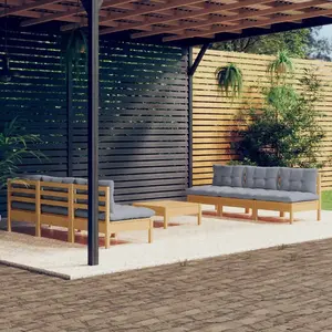 vidaXL Salon de jardin 7 pcs avec coussins gris bois de pin pas cher
