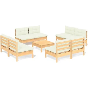 vidaXL Salon de jardin 9 pcs avec coussins crème bois de pin pas cher