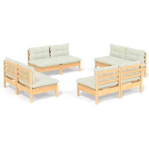 vidaXL Salon de jardin 8 pcs avec coussins crème Bois de pin pas cher