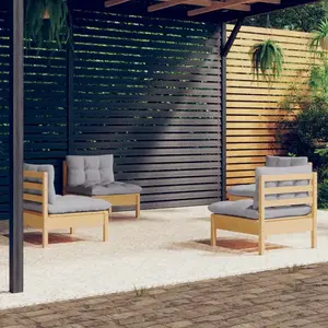 vidaXL Salon de jardin 4 pcs avec coussins gris Bois de pin pas cher