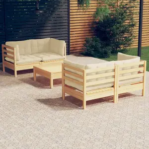 vidaXL Salon de jardin 5 pcs avec coussins crème Bois de pin pas cher