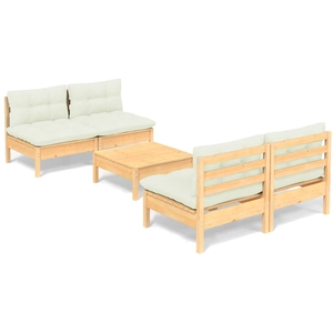vidaXL Salon de jardin 5 pcs avec coussins crème bois de pin pas cher