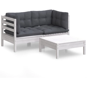 vidaXL Salon de jardin 3 pcs avec coussins anthracite Bois de pin pas cher