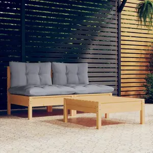 vidaXL Salon de jardin 3 pcs avec coussins gris bois de pin pas cher