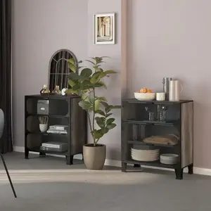 vidaXL Armoires de rangement 2 pcs Gris 72x36x82 cm Métal et MDF pas cher