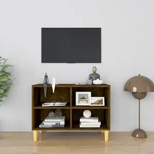 vidaXL Meuble TV avec pieds en bois massif Chêne fumé 69,5x30x50 cm pas cher