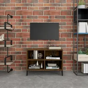 vidaXL Meuble TV avec pieds en métal Chêne fumé 69,5x30x50 cm pas cher