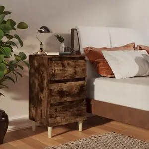 vidaXL Tables de chevet et pieds en bois 2 pcs Chêne fumé 40x35x69 cm pas cher