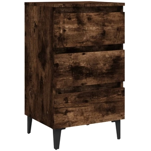 vidaXL Table de chevet avec pieds en métal Chêne fumé 40x35x69 cm pas cher