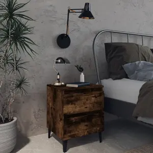 Comparateur de prix : vidaXL Tables de chevet pieds en métal 2 pcs Chêne fumé 40x35x50 cm